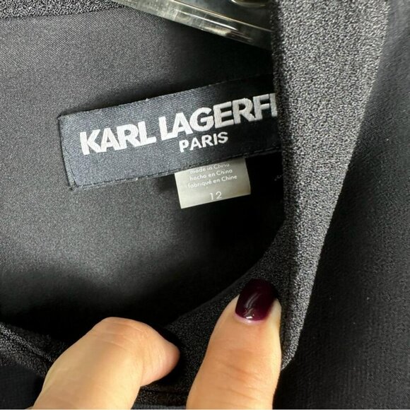 Karl Lagerfeld Paris Black Sleeveless Fringe Hem Shift Dress Size 12‎  NWOT - Picture 11 of 14
